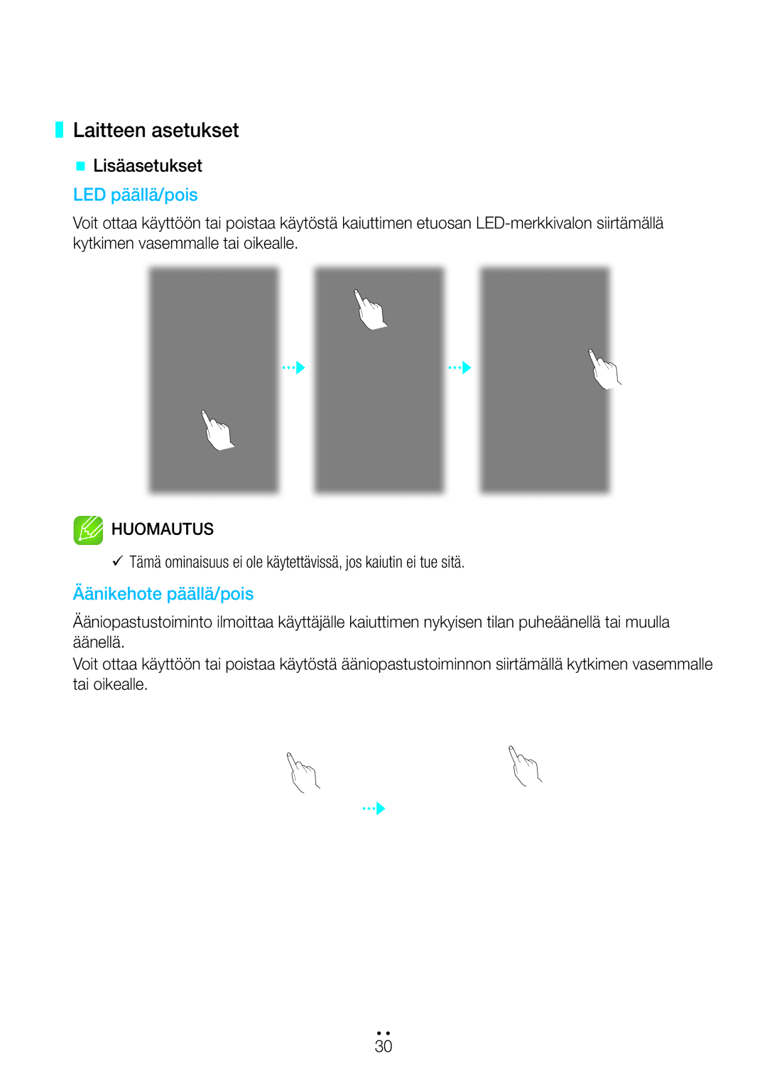 Samsung WAM1501/XE, WAM3501/XE, WAM1500/XE, WAM3500/XE, WAM5500/XE manual Laitteen asetukset, Äänikehote päällä/pois 