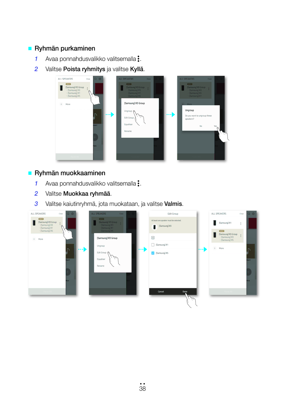 Samsung WAM3500/XE, WAM1501/XE, WAM3501/XE, WAM1500/XE, WAM5500/XE manual @@ Ryhmän purkaminen, @@ Ryhmän muokkaaminen 