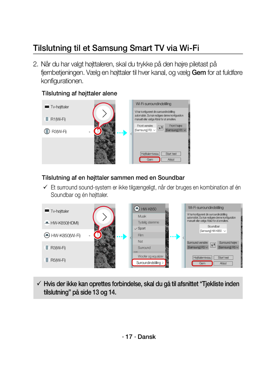 Samsung WAM1501/XE manual Tilslutning af højttaler alene, · 17 · Dansk 