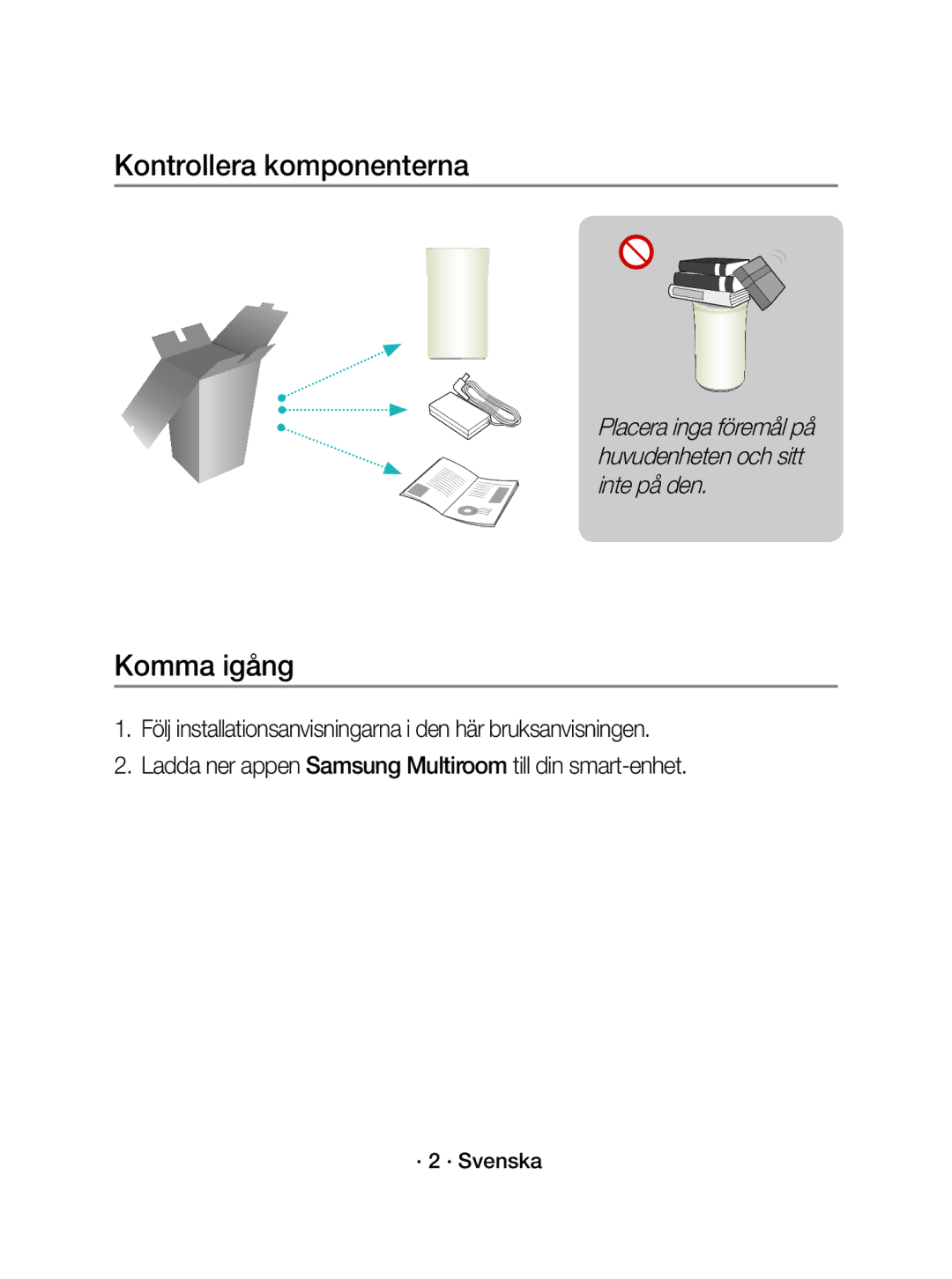 Samsung WAM1501/XE manual Kontrollera komponenterna, Komma igång, · 2 · Svenska 