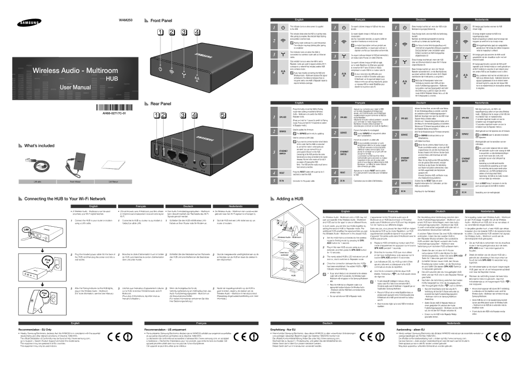 Samsung WAM250/ZF, WAM250/EN, WAM250/XN manual AH68-02717C-01, Plug, Recommendation EU Only Recommandation UE uniquement 