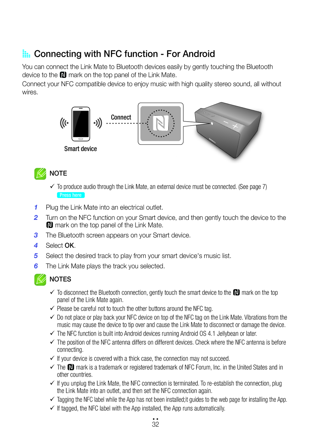 Samsung WAM270/XE, WAM270/EN, WAM270/ZF manual AA Connecting with NFC function For Android, 9The, Other countries 