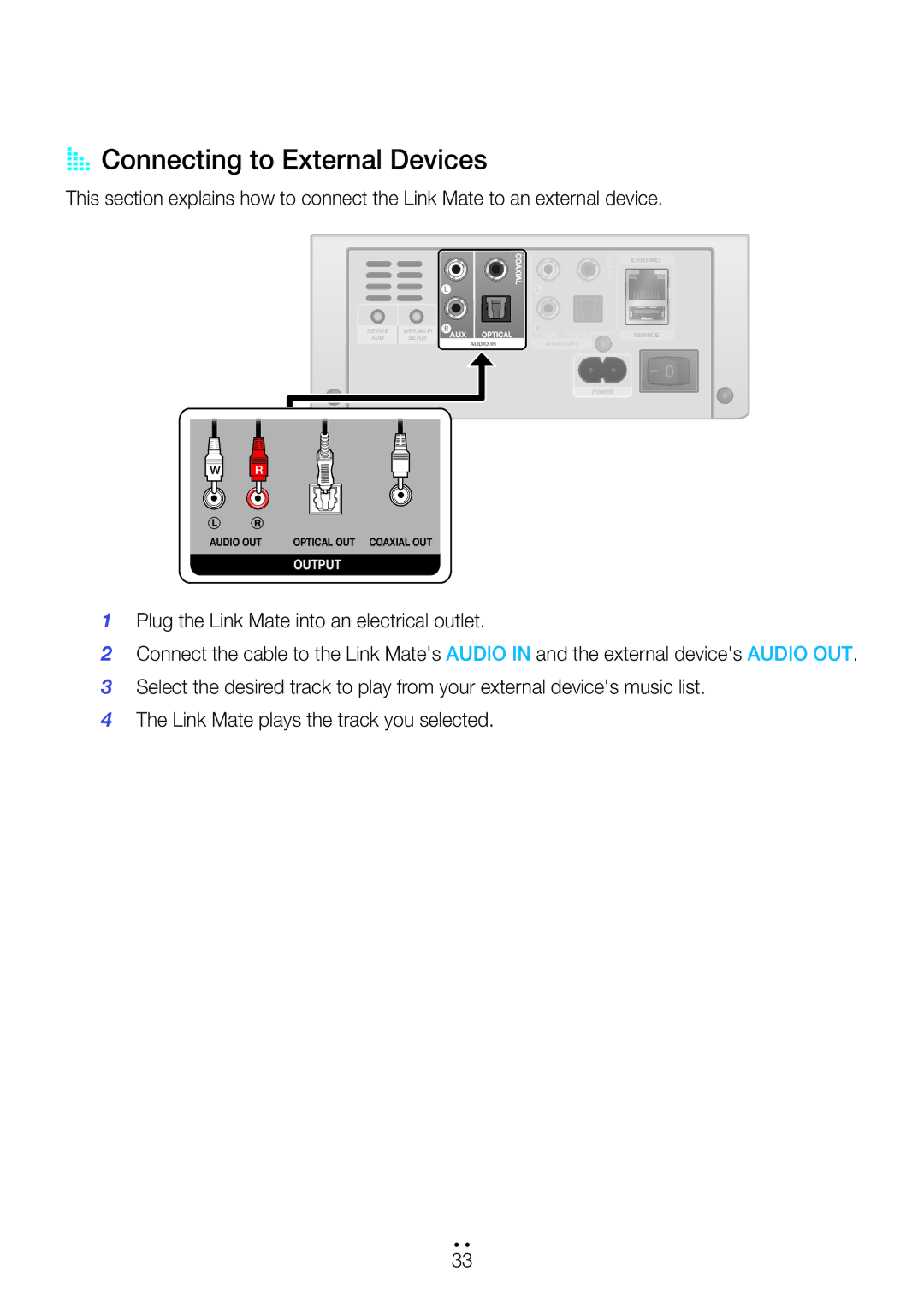 Samsung WAM270/EN, WAM270/ZF, WAM270/XE manual AA Connecting to External Devices 