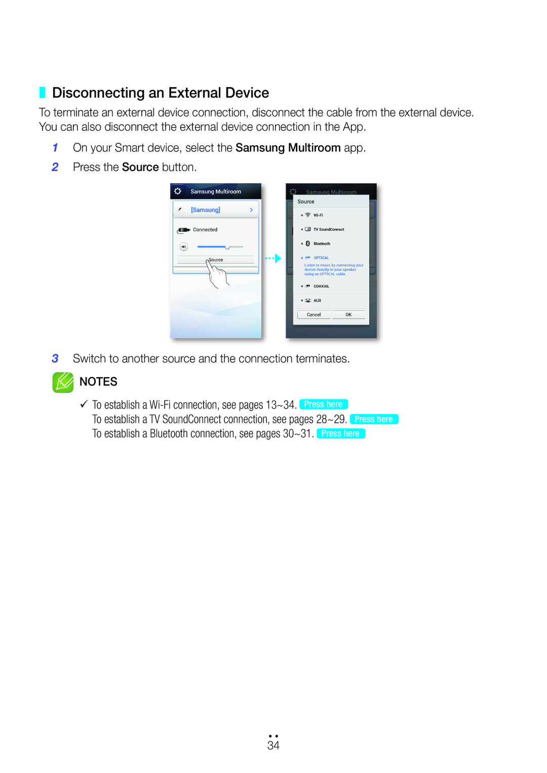 Samsung WAM270/ZF, WAM270/EN, WAM270/XE manual Disconnecting an External Device 