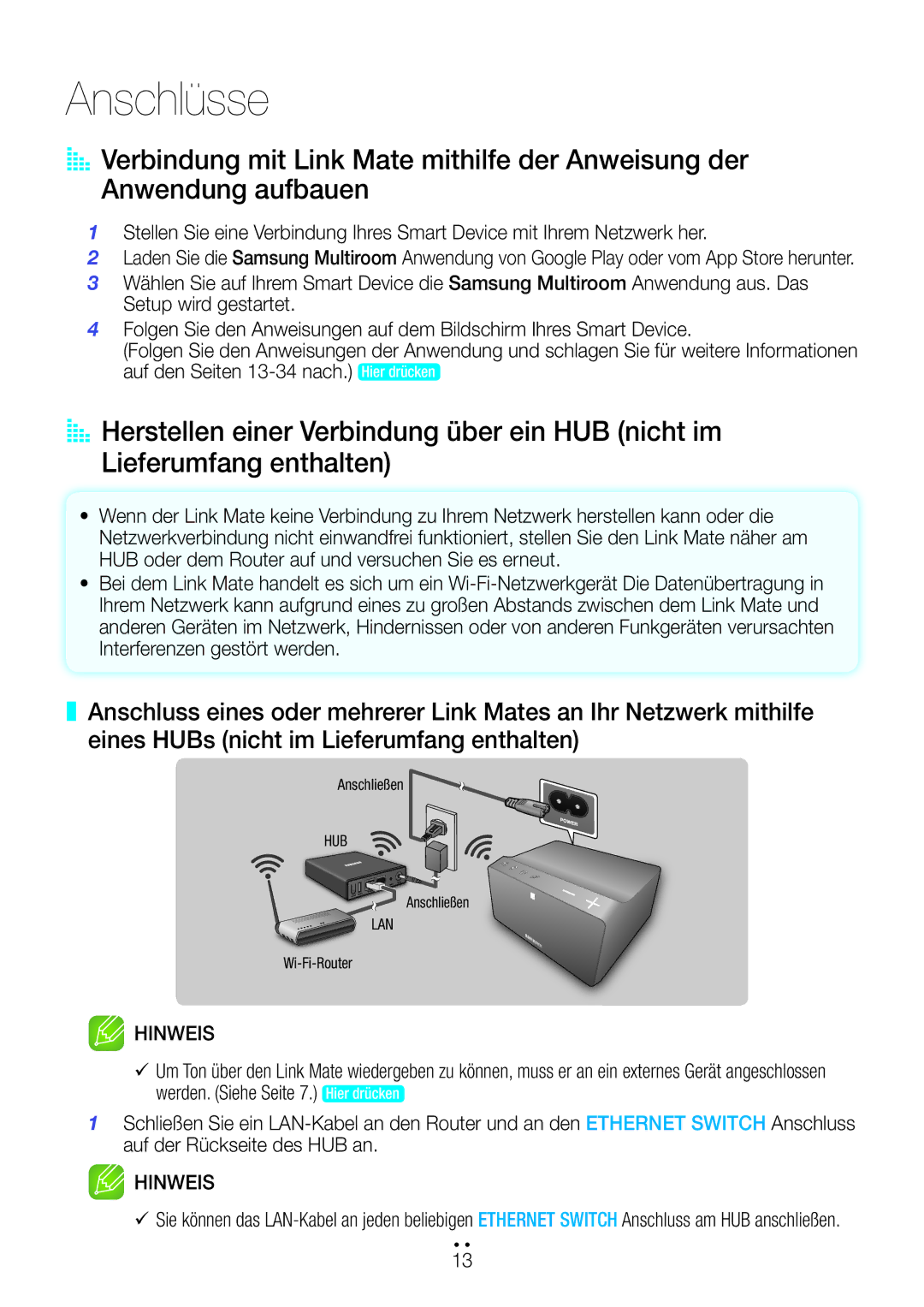 Samsung WAM270/EN manual Anschlüsse 