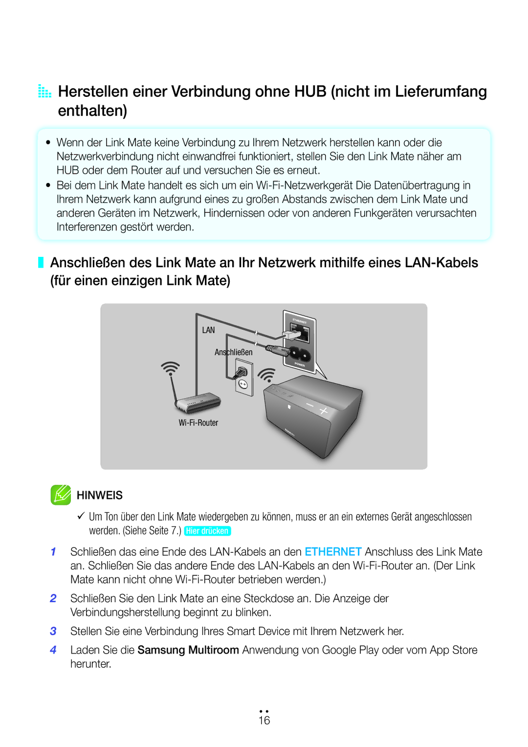 Samsung WAM270/EN manual Anschließen Wi-Fi-Router 