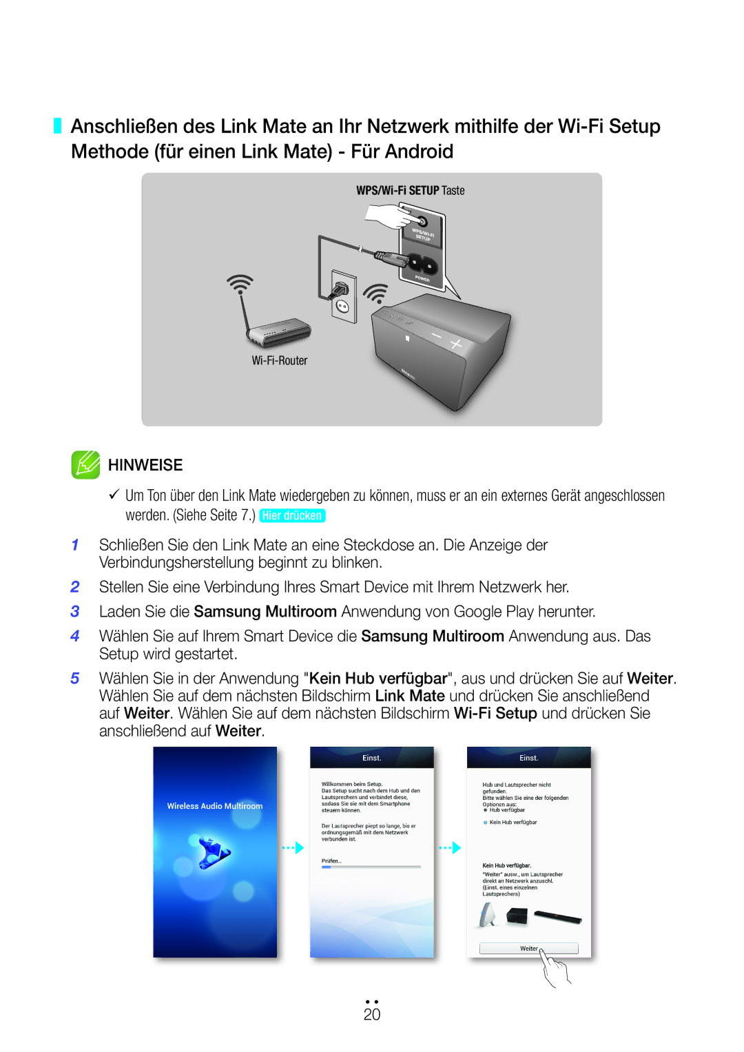 Samsung WAM270/EN manual WPS/Wi-Fi Setup Taste 