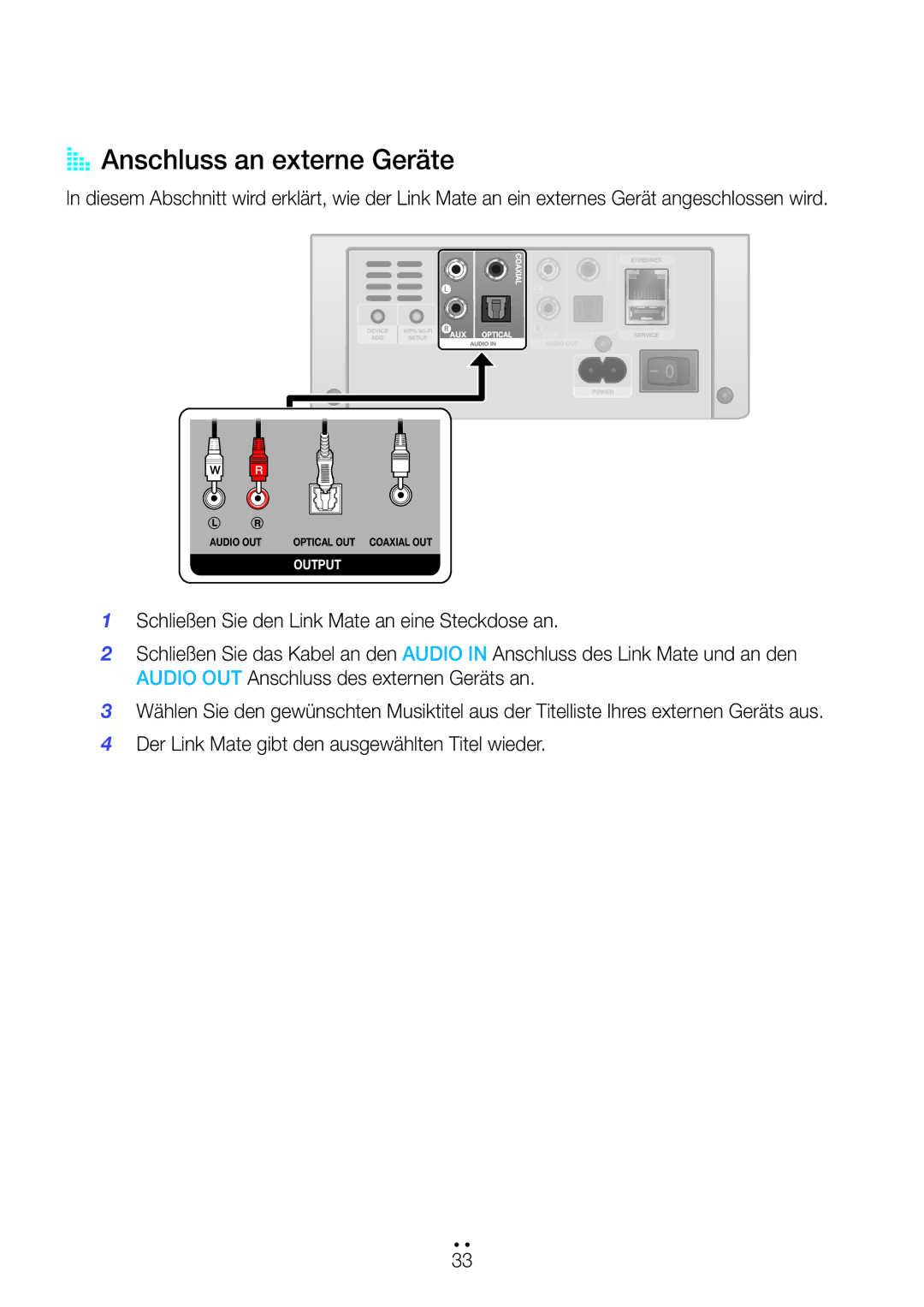 Samsung WAM270/EN manual AA Anschluss an externe Geräte 