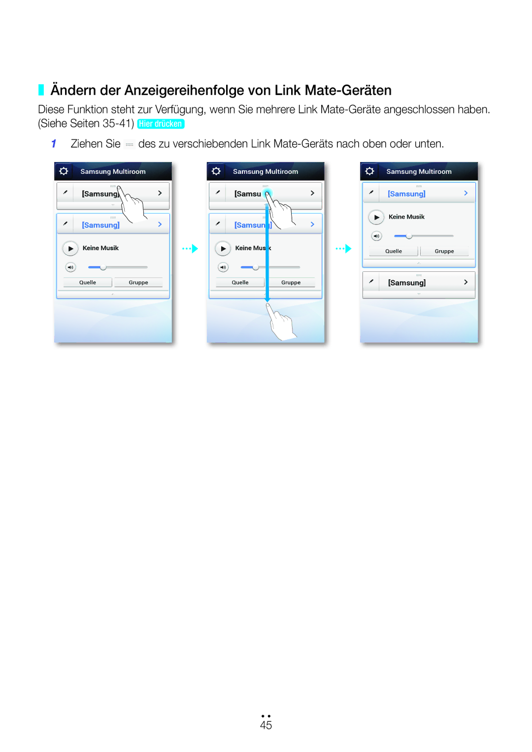 Samsung WAM270/EN manual Ändern der Anzeigereihenfolge von Link Mate-Geräten 