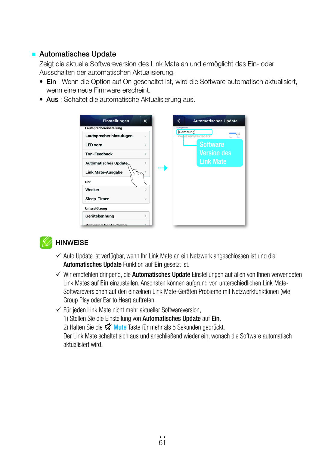 Samsung WAM270/EN manual `` Automatisches Update 