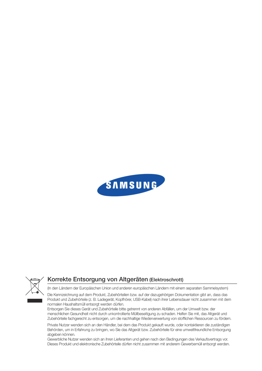 Samsung WAM270/EN manual Korrekte Entsorgung von Altgeräten Elektroschrott 