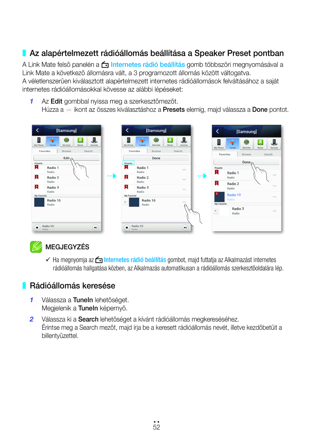 Samsung WAM270/EN manual Rádióállomás keresése 