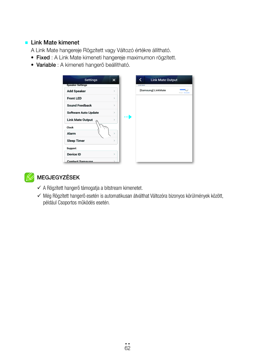 Samsung WAM270/EN manual `` Link Mate kimenet 