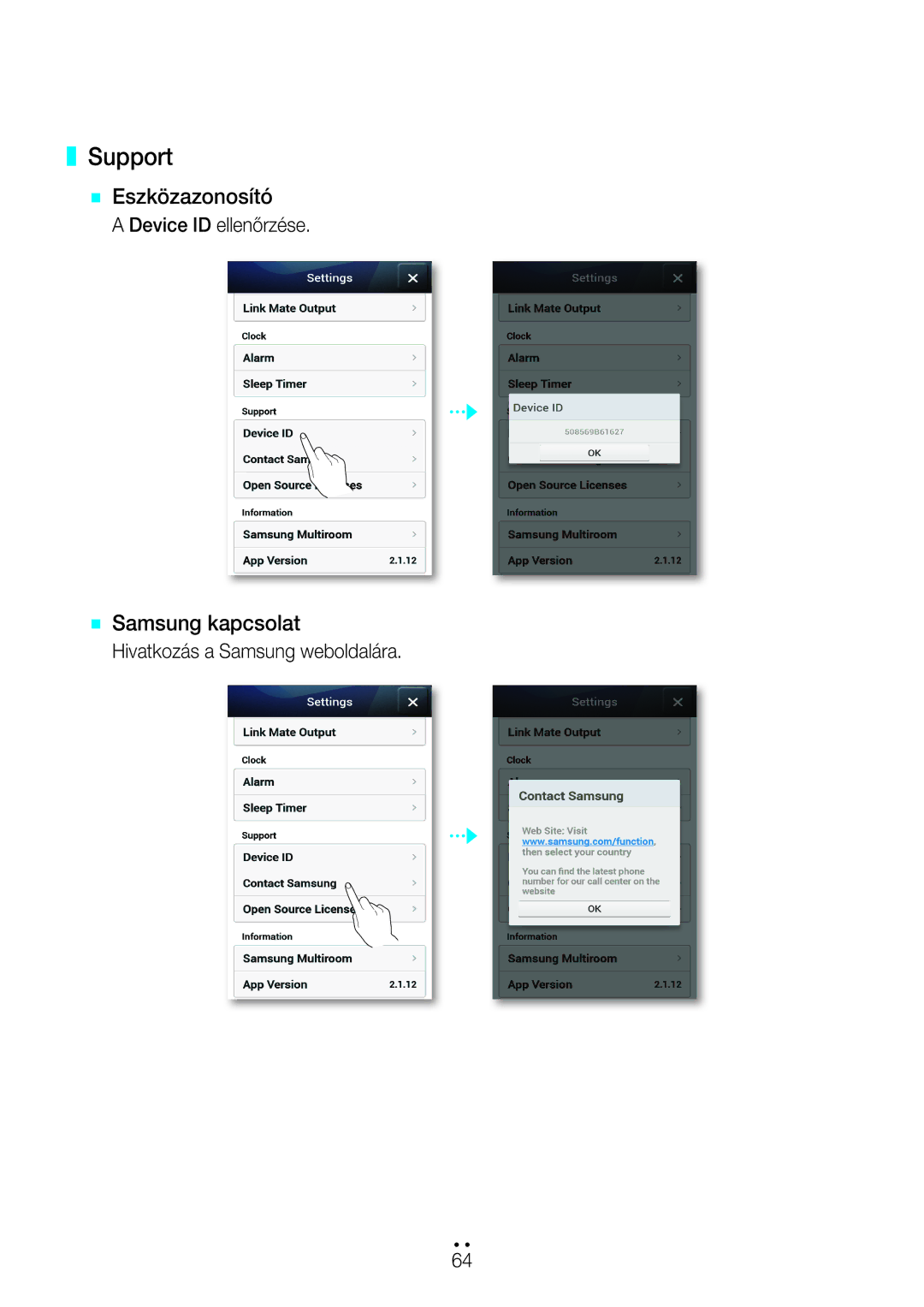 Samsung WAM270/EN manual Support, `` Eszközazonosító 