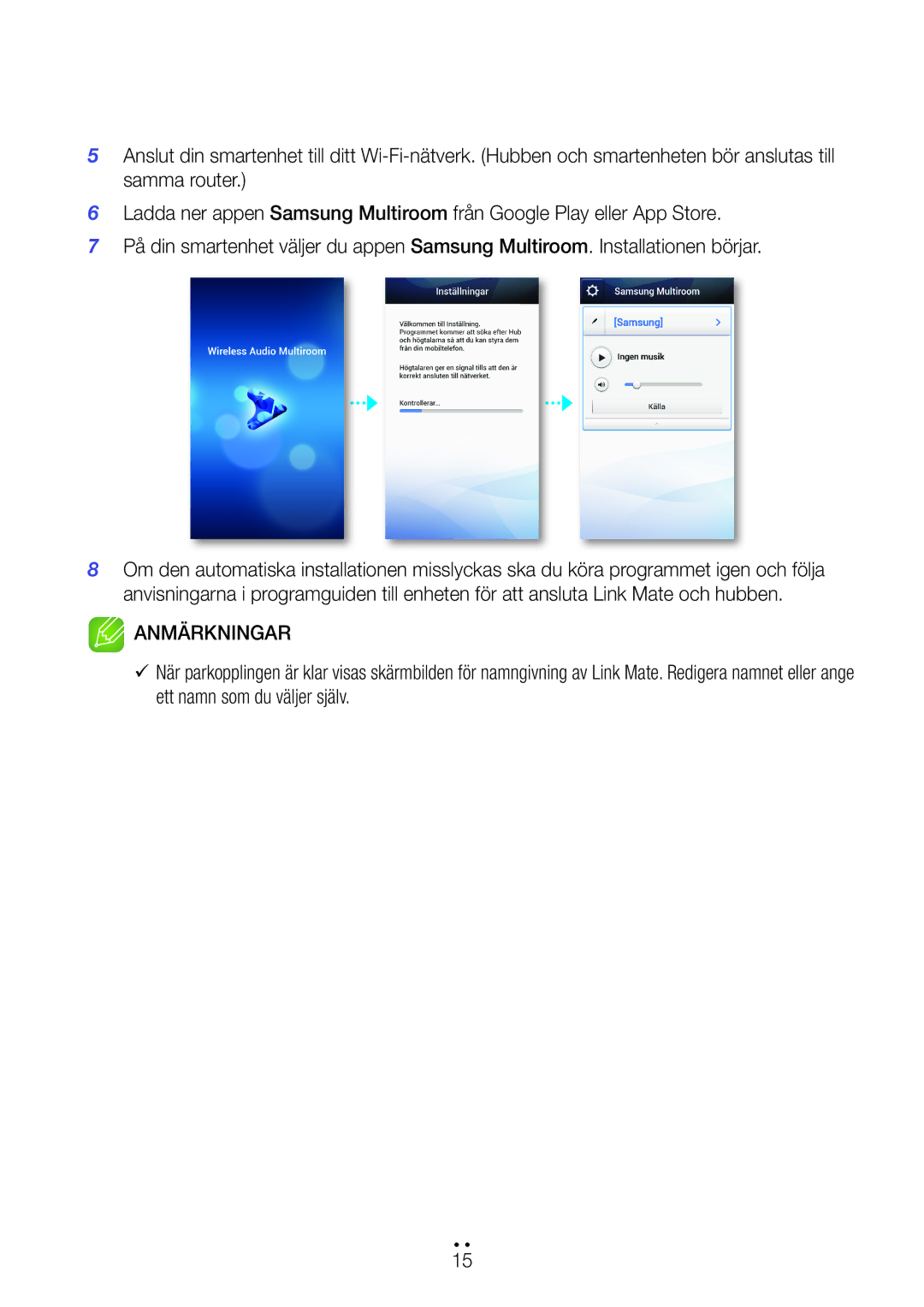 Samsung WAM270/XE manual Anmärkningar 