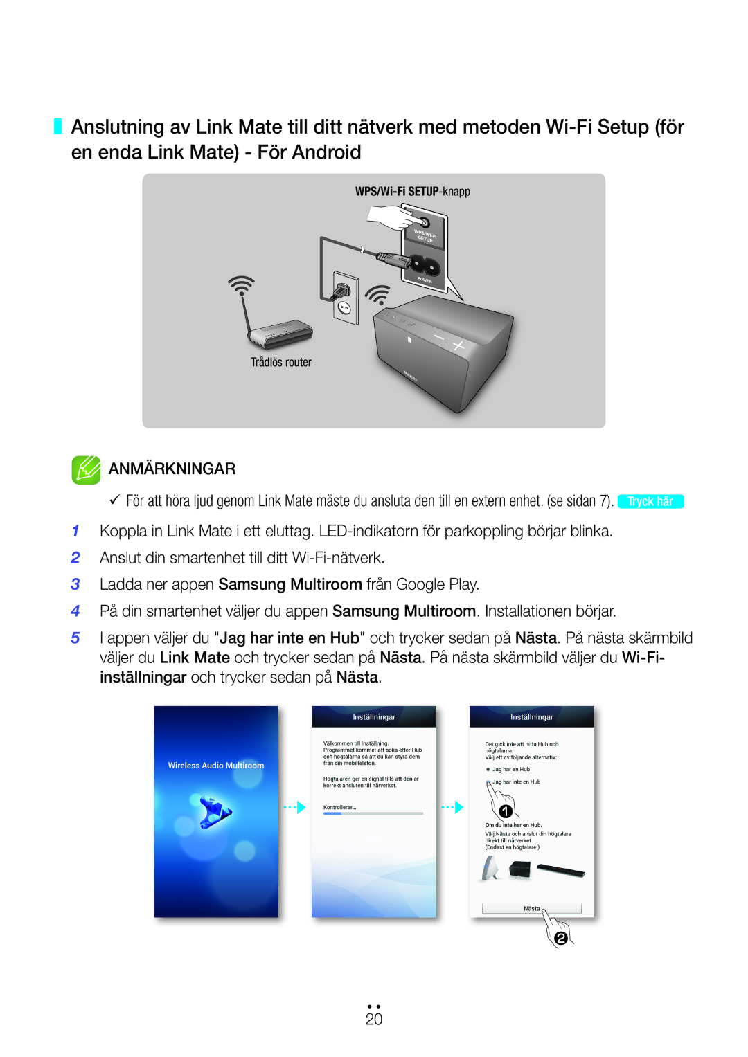 Samsung WAM270/XE manual Anmärkningar 