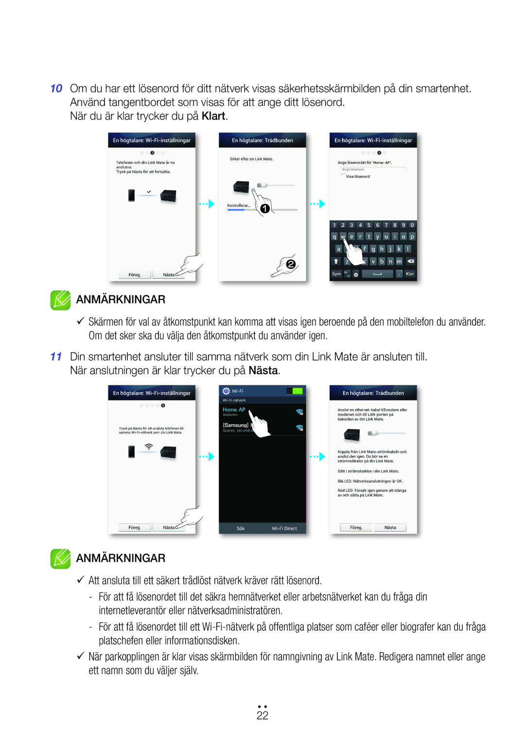 Samsung WAM270/XE manual Anmärkningar 