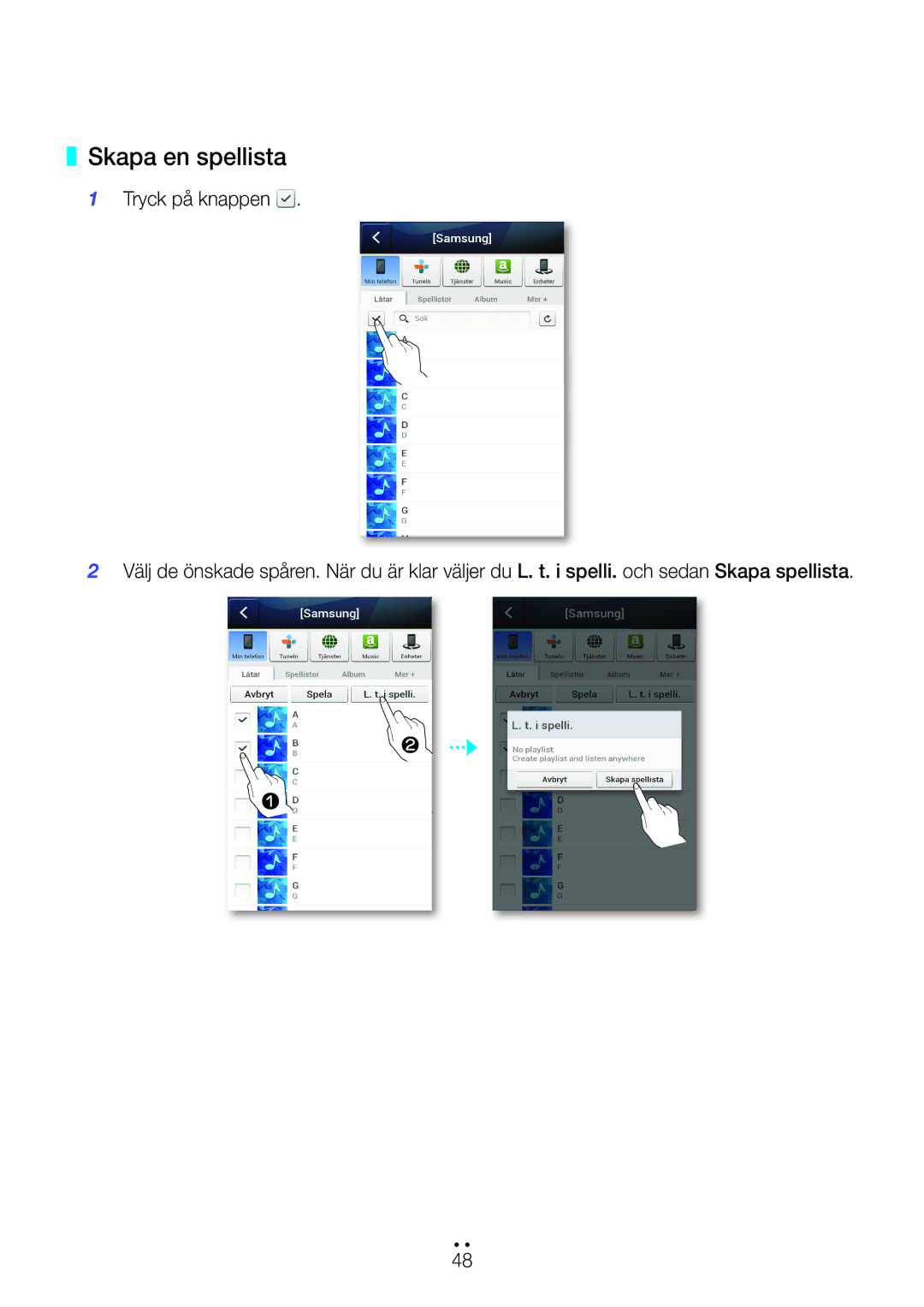 Samsung WAM270/XE manual Skapa en spellista 