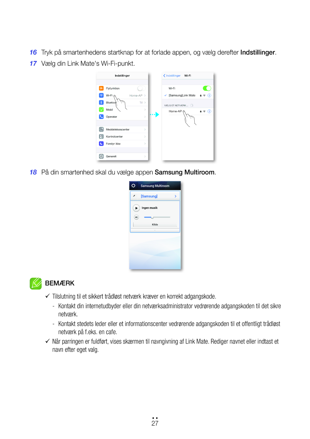 Samsung WAM270/XE manual Bemærk 