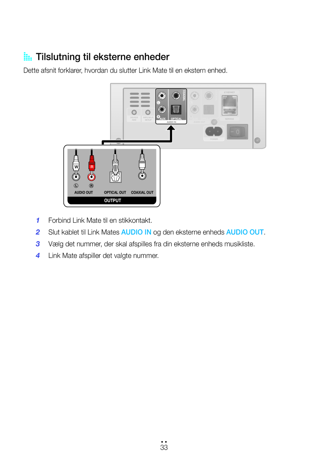 Samsung WAM270/XE manual AA Tilslutning til eksterne enheder 