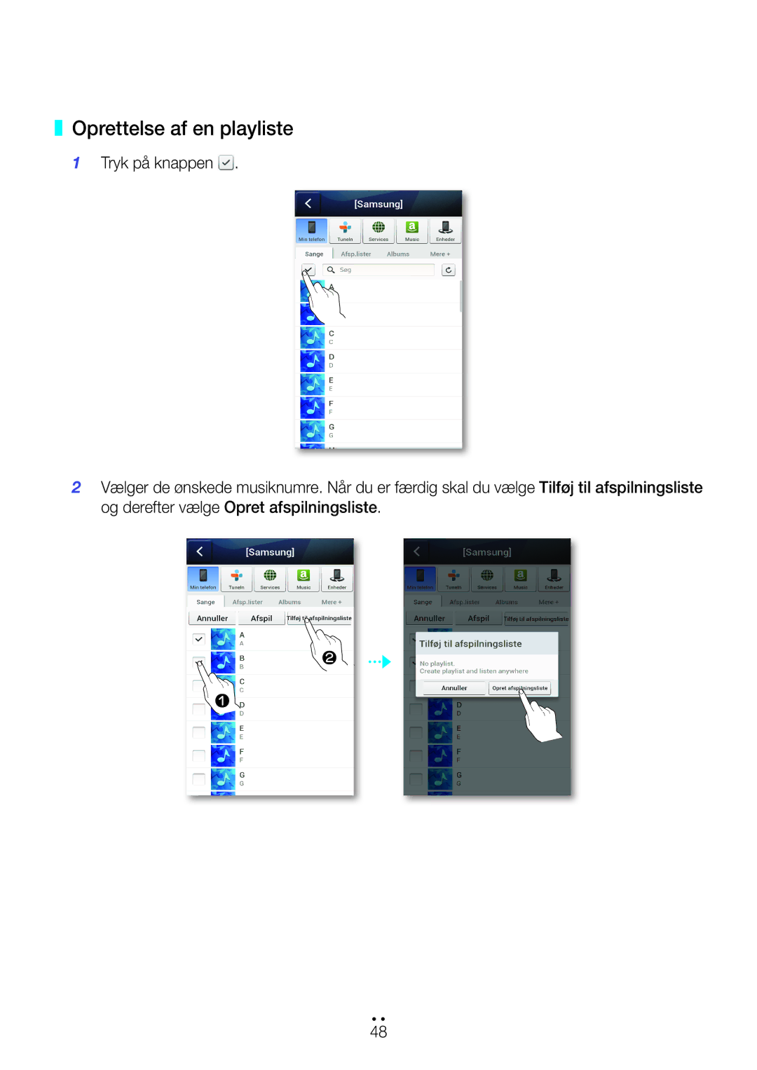 Samsung WAM270/XE manual Oprettelse af en playliste 