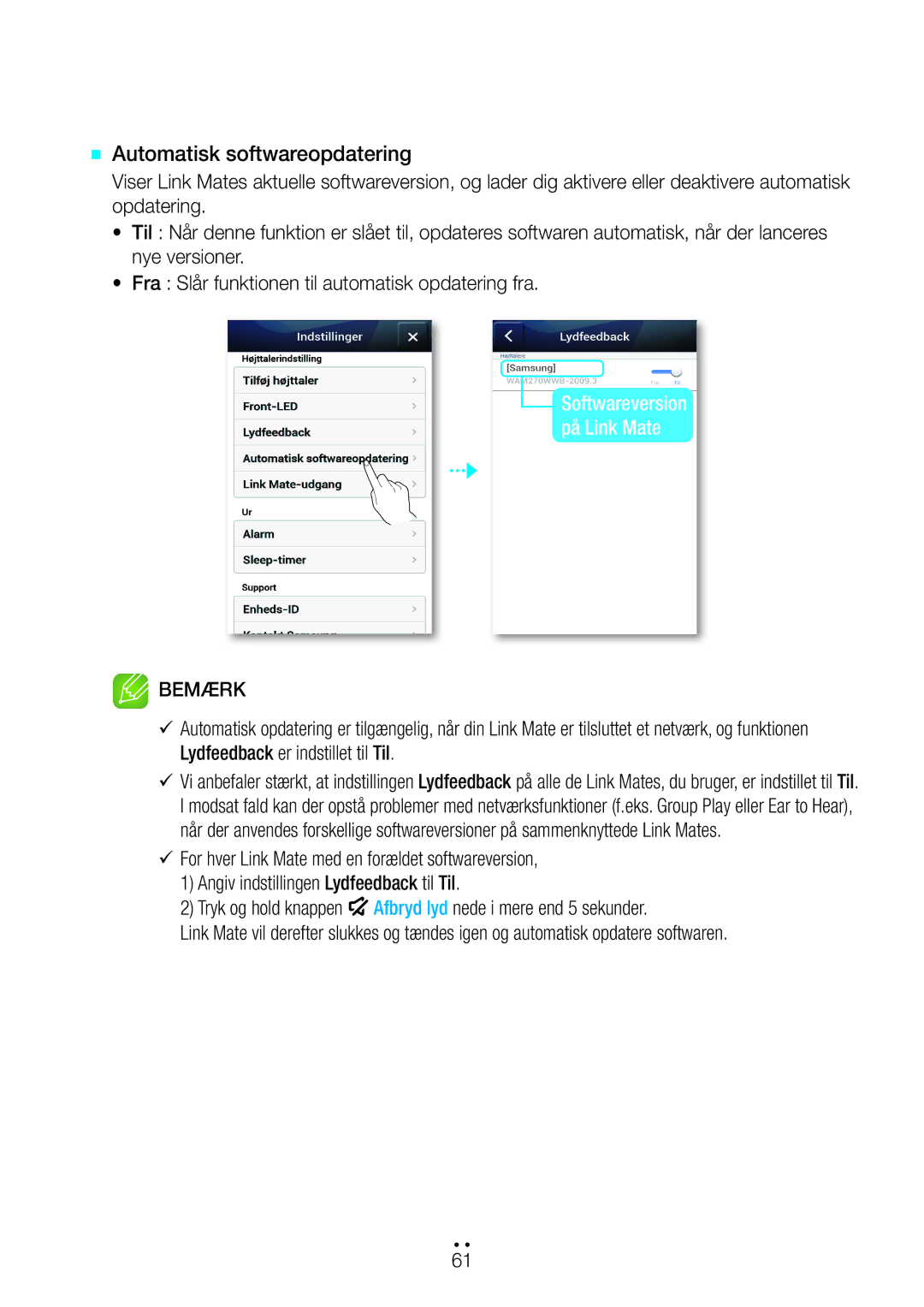 Samsung WAM270/XE manual `` Automatisk softwareopdatering 