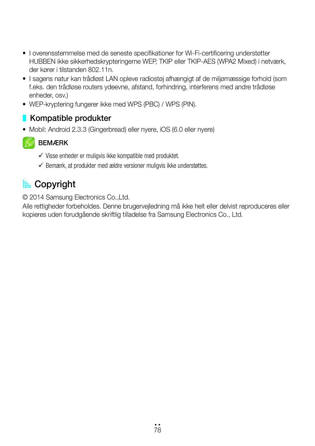 Samsung WAM270/XE manual AA Copyright, Kompatible produkter 