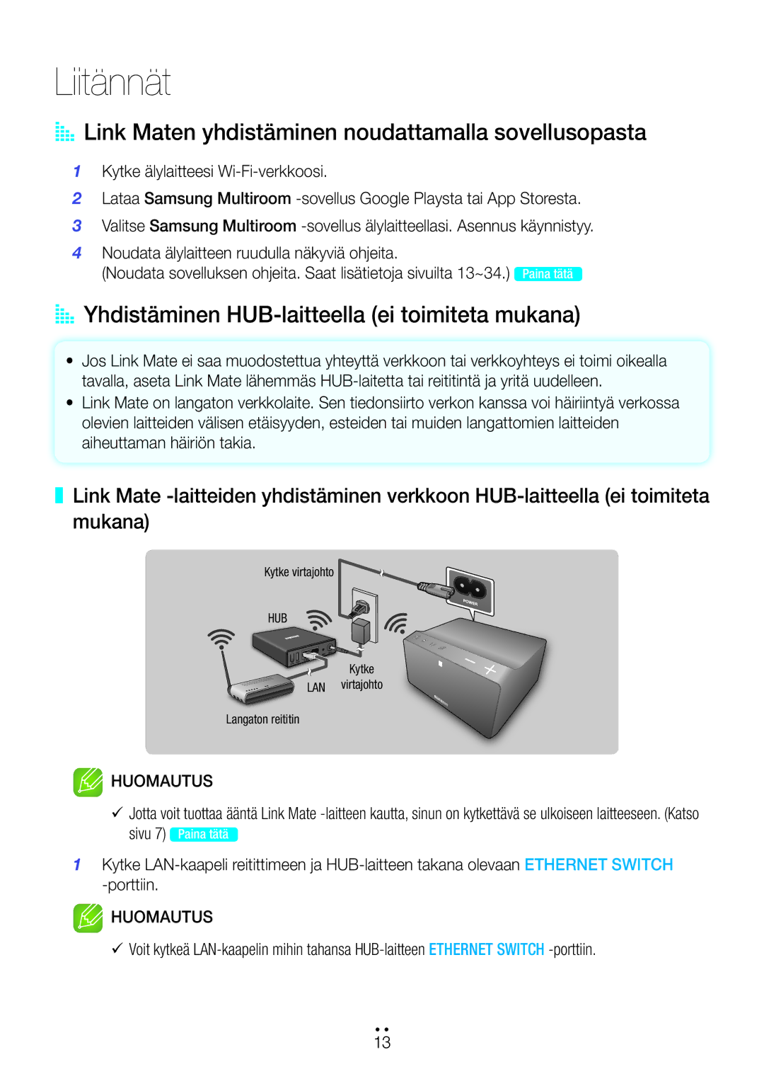 Samsung WAM270/XE manual AA Link Maten yhdistäminen noudattamalla sovellusopasta 