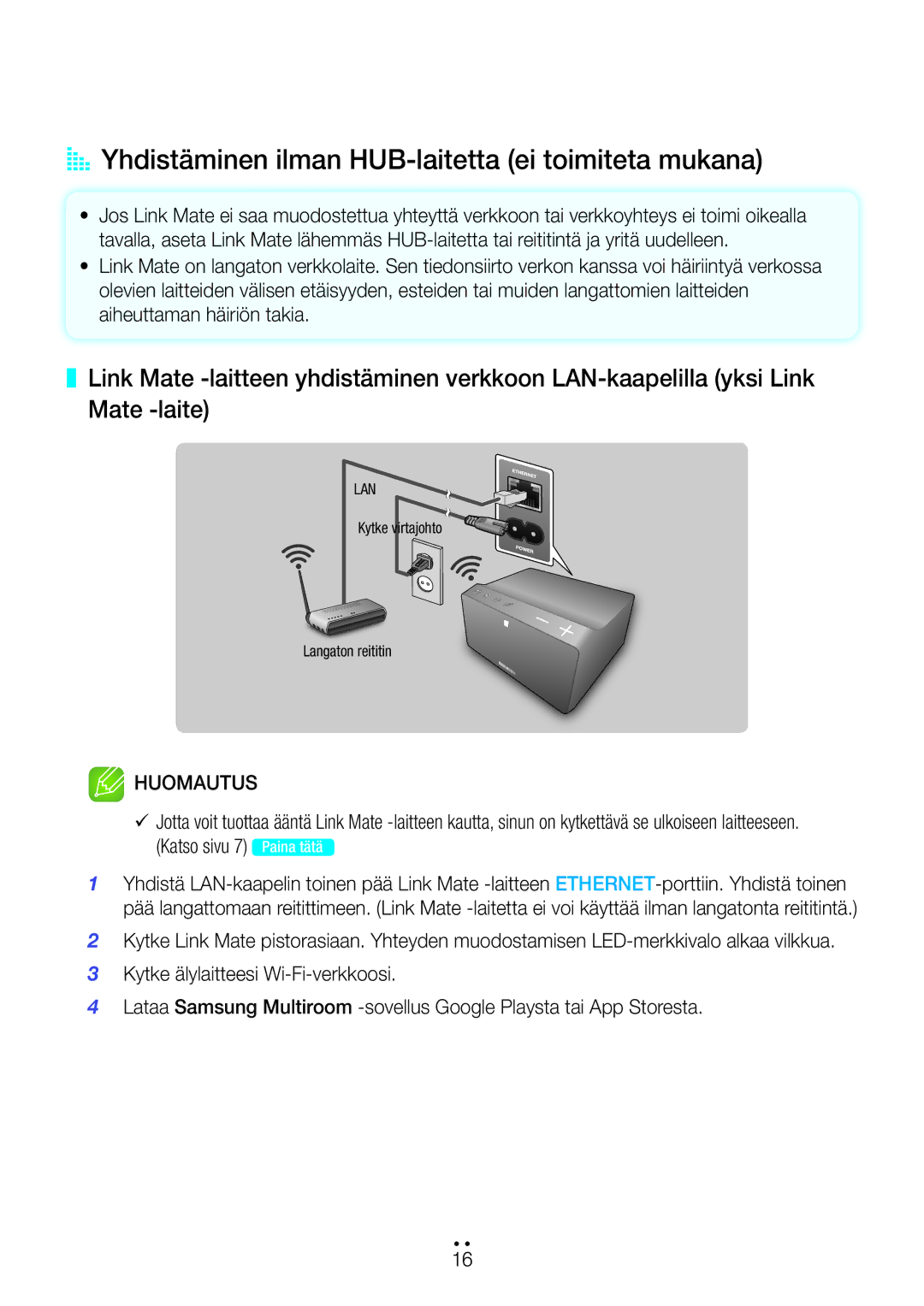 Samsung WAM270/XE manual AA Yhdistäminen ilman HUB-laitetta ei toimiteta mukana 