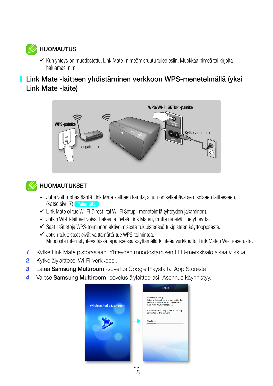 Samsung WAM270/XE manual WPS/Wi-Fi Setup -painike 