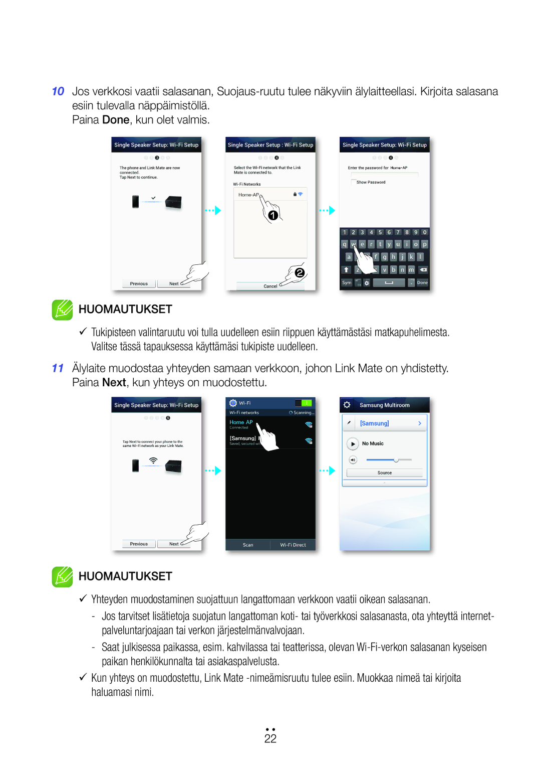 Samsung WAM270/XE manual Huomautukset 