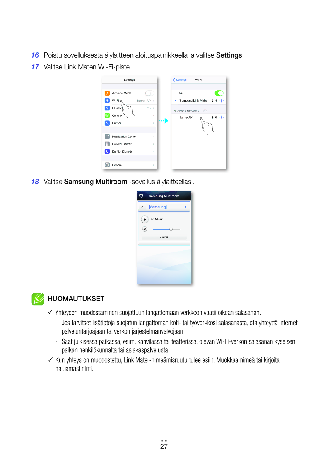 Samsung WAM270/XE manual Huomautukset 