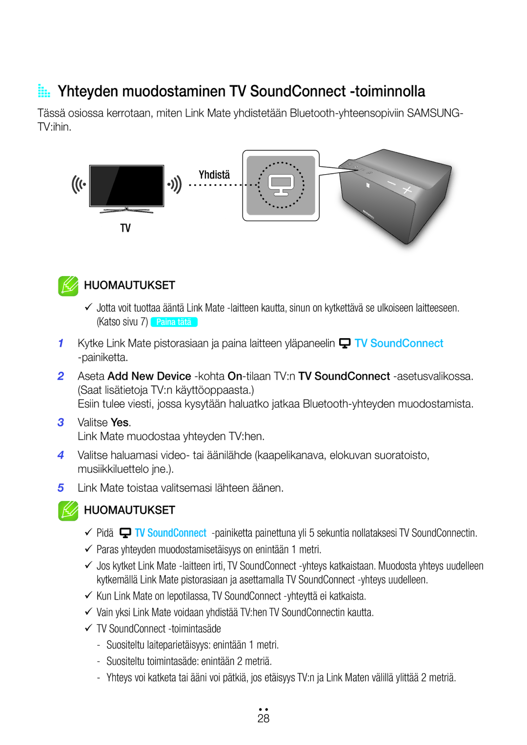 Samsung WAM270/XE manual AA Yhteyden muodostaminen TV SoundConnect -toiminnolla 