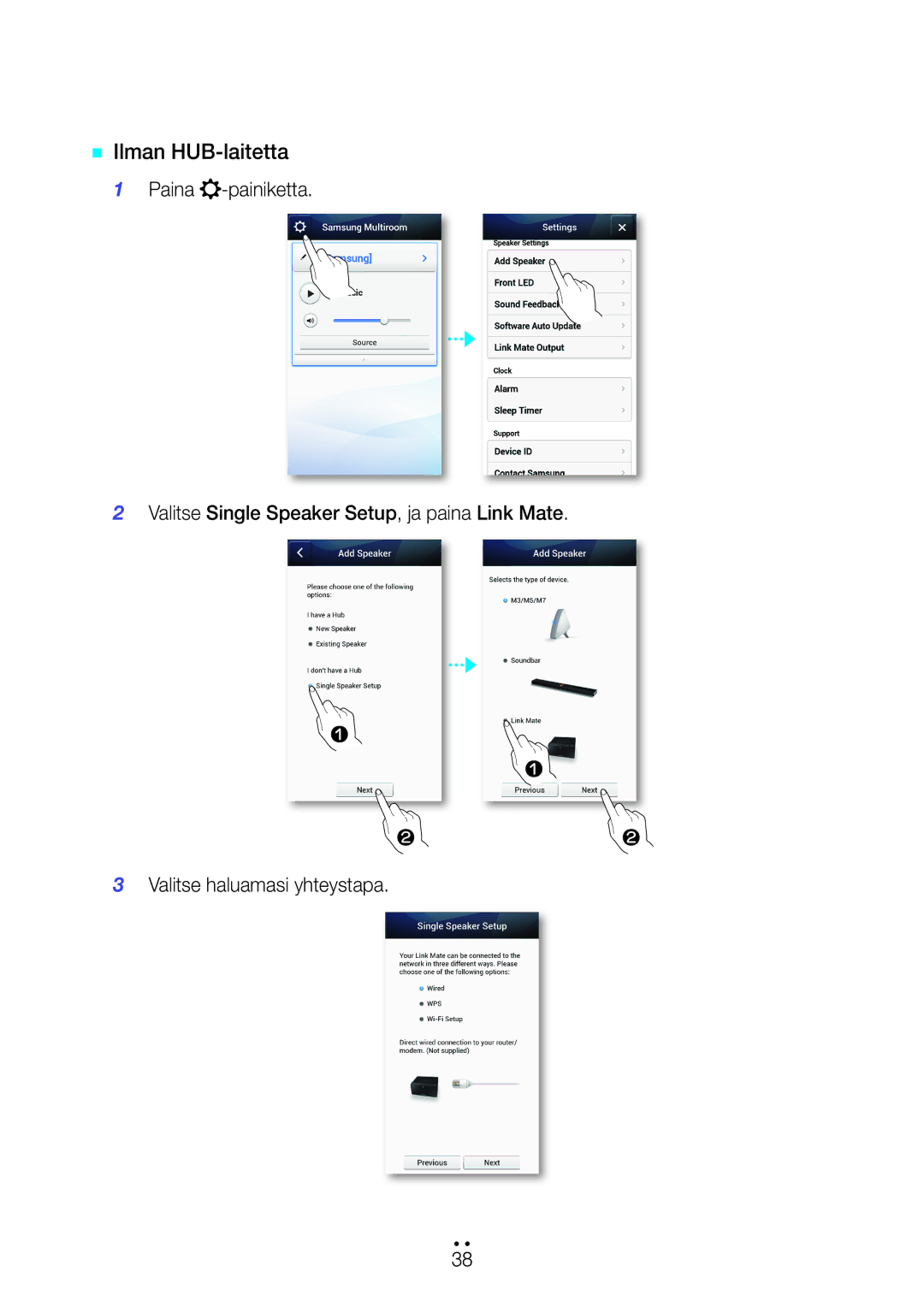 Samsung WAM270/XE manual `` Ilman HUB-laitetta 