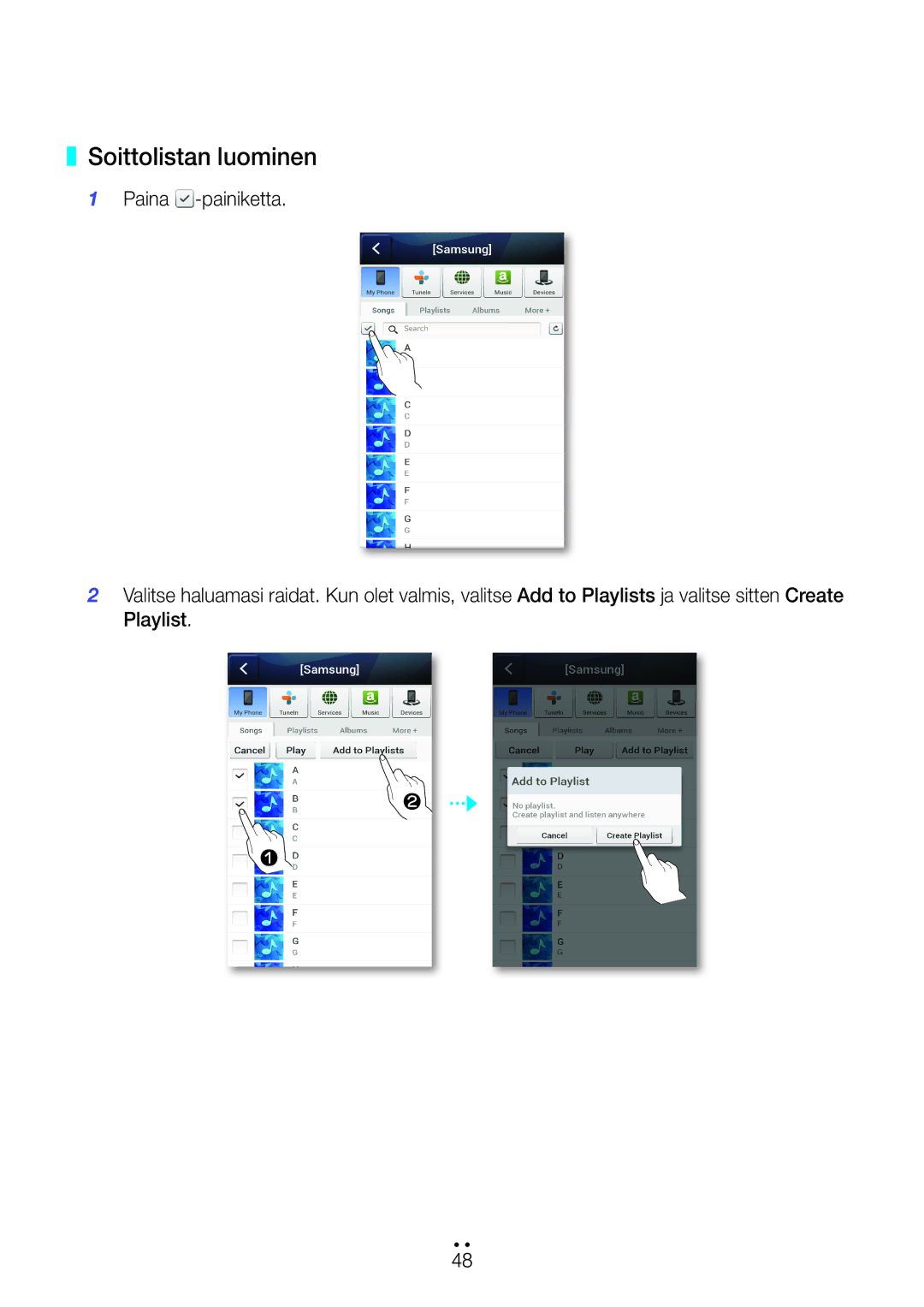 Samsung WAM270/XE manual Soittolistan luominen 