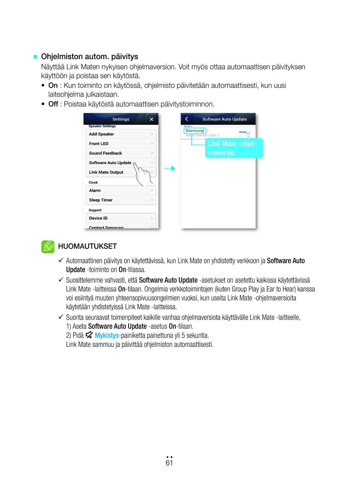 Samsung WAM270/XE manual `` Ohjelmiston autom. päivitys 