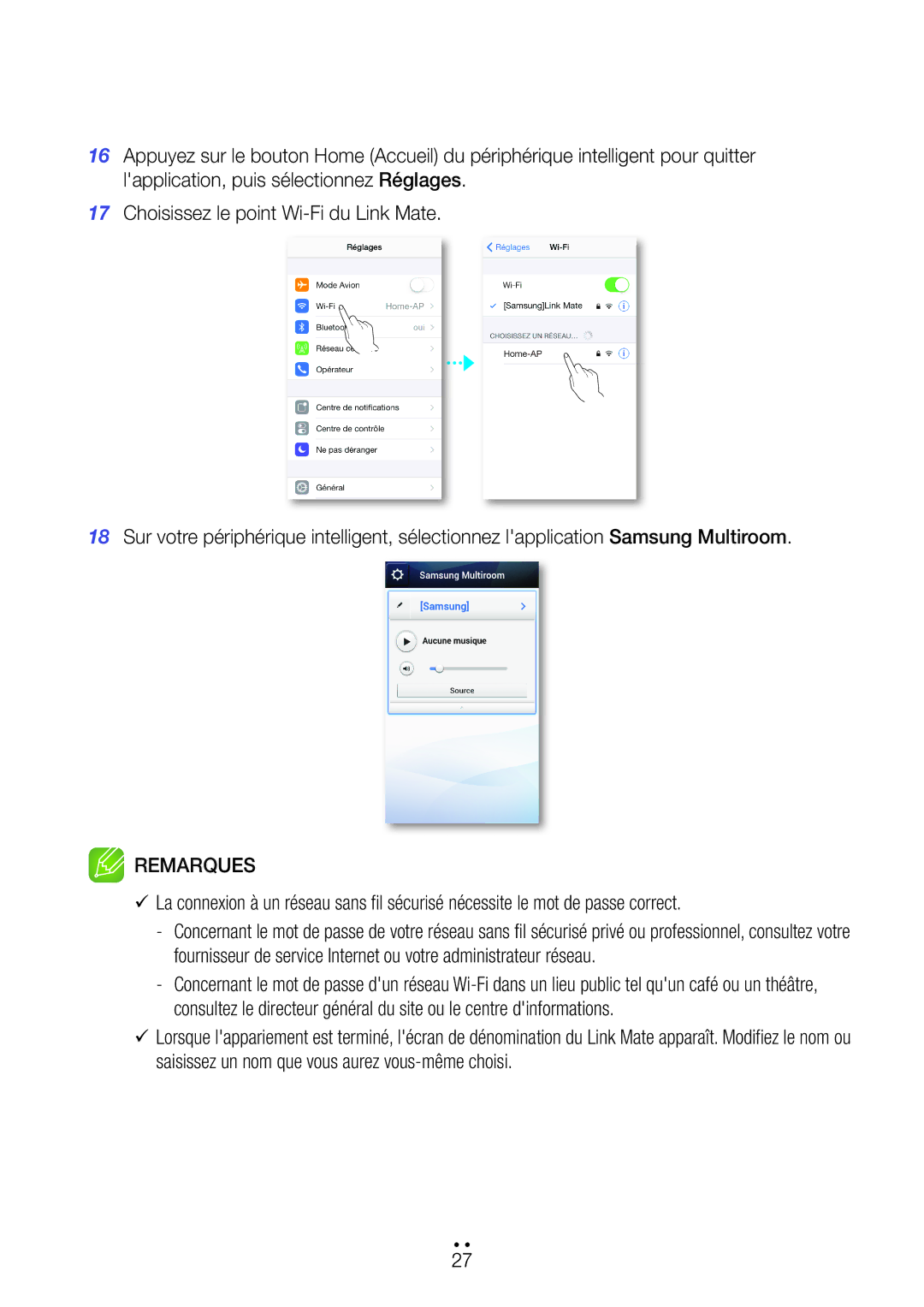 Samsung WAM270/ZF manual Remarques 