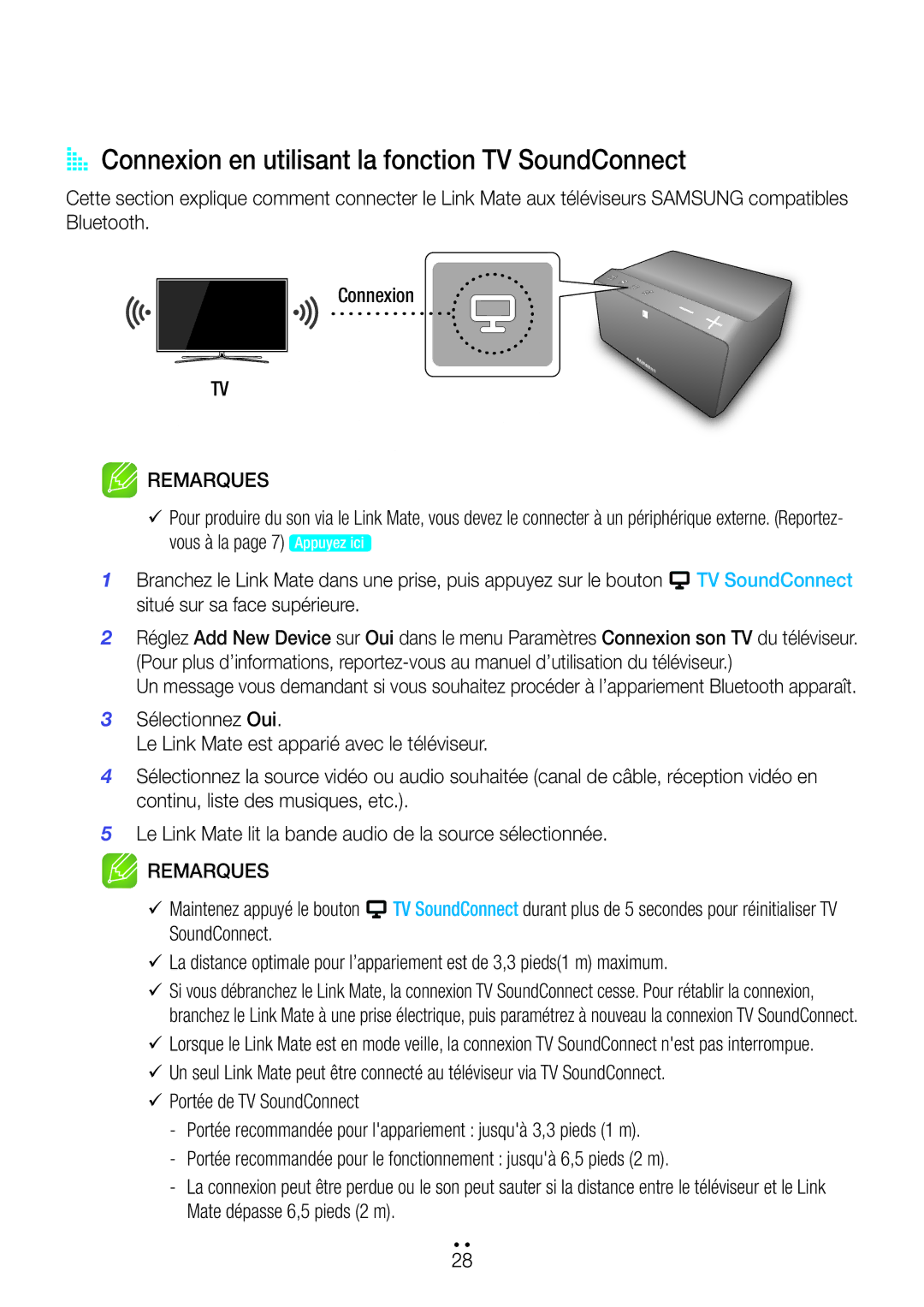 Samsung WAM270/ZF manual AA Connexion en utilisant la fonction TV SoundConnect, Situé sur sa face supérieure 