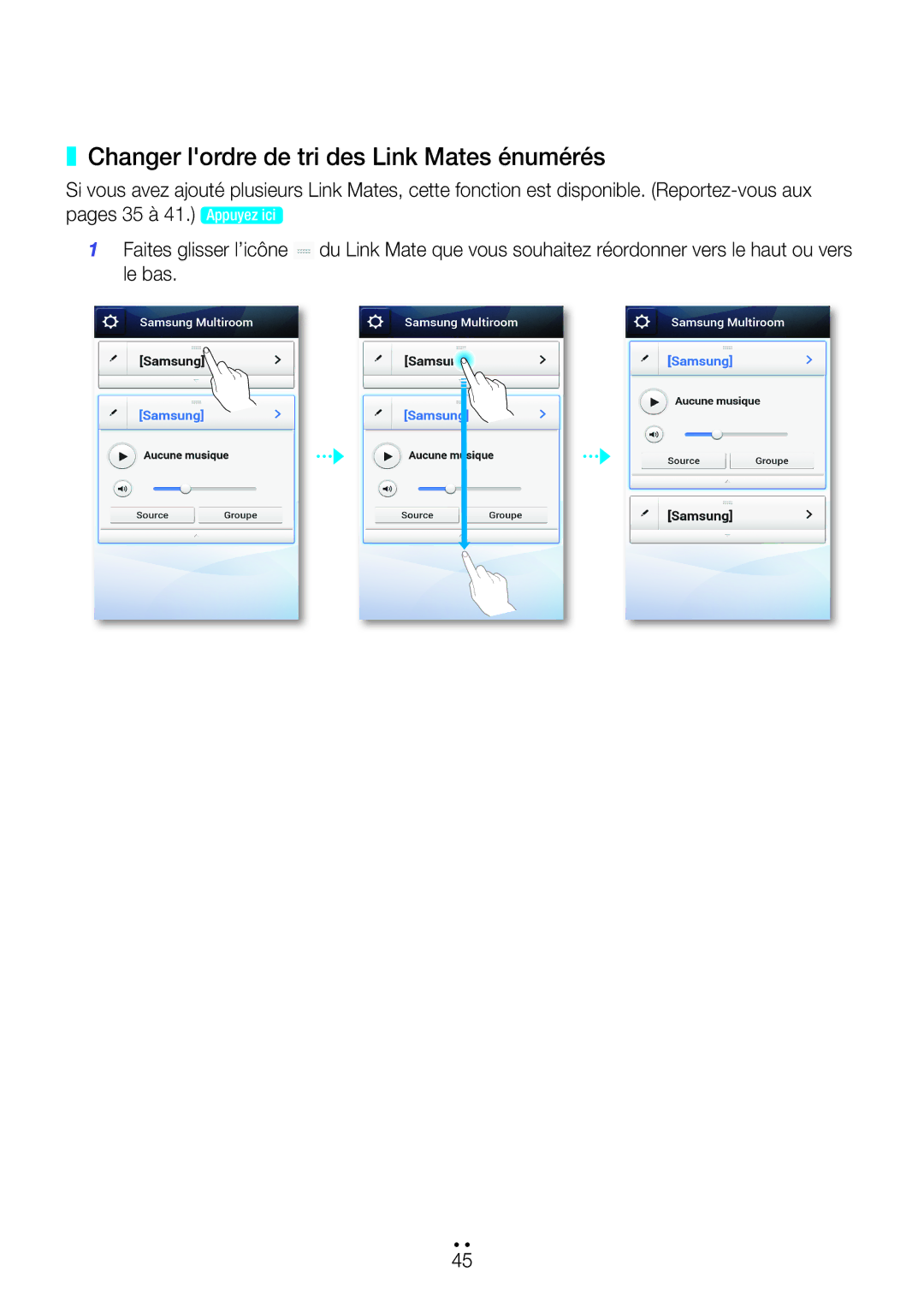 Samsung WAM270/ZF manual Changer lordre de tri des Link Mates énumérés 