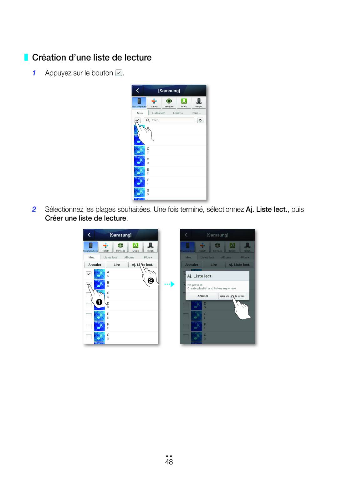 Samsung WAM270/ZF manual Création d’une liste de lecture 