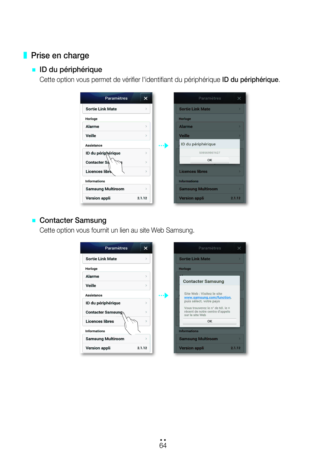 Samsung WAM270/ZF manual `` Contacter Samsung, Cette option vous fournit un lien au site Web Samsung 