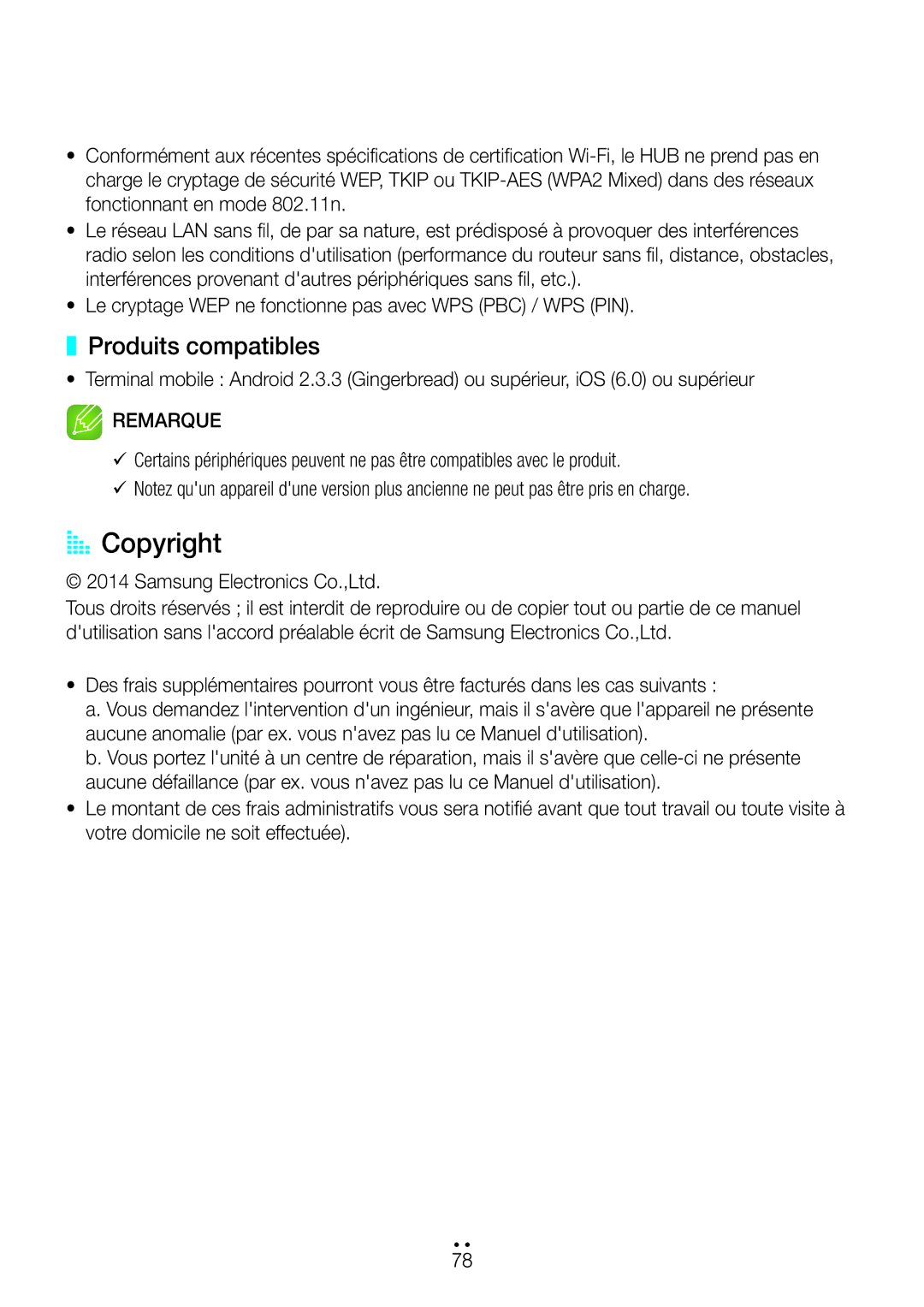 Samsung WAM270/ZF manual AA Copyright, Produits compatibles 