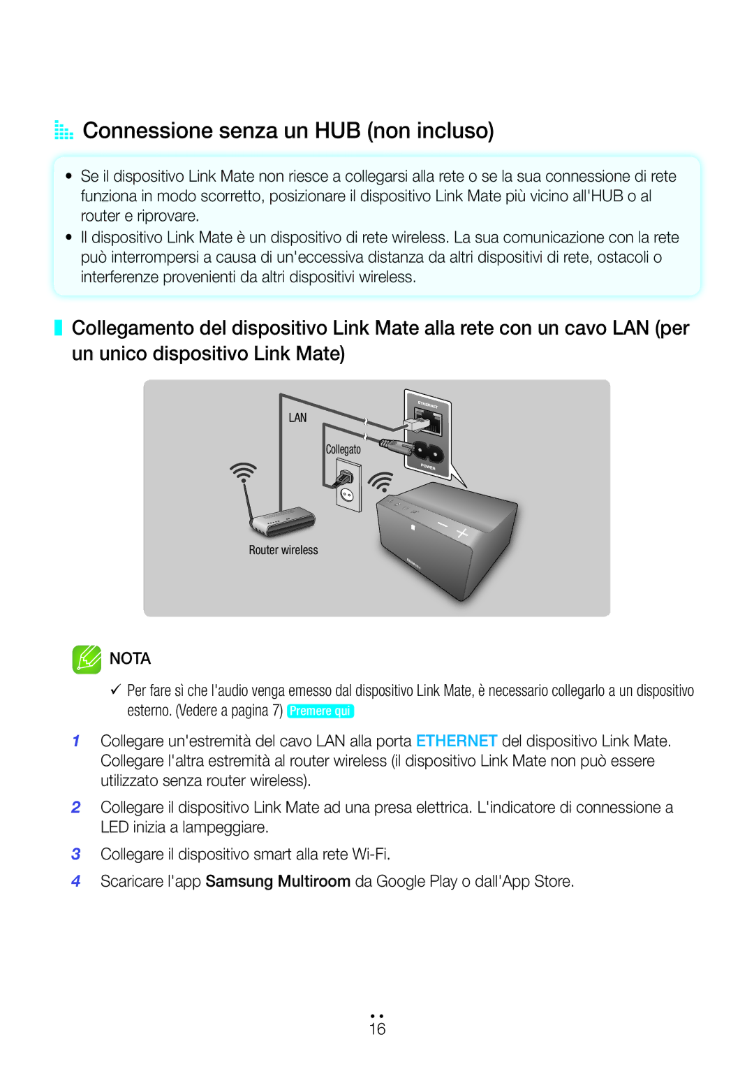 Samsung WAM270/ZF manual AA Connessione senza un HUB non incluso 