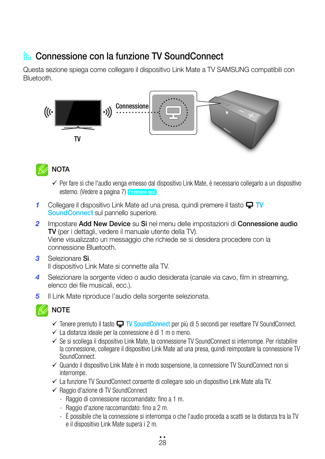 Samsung WAM270/ZF manual AA Connessione con la funzione TV SoundConnect 