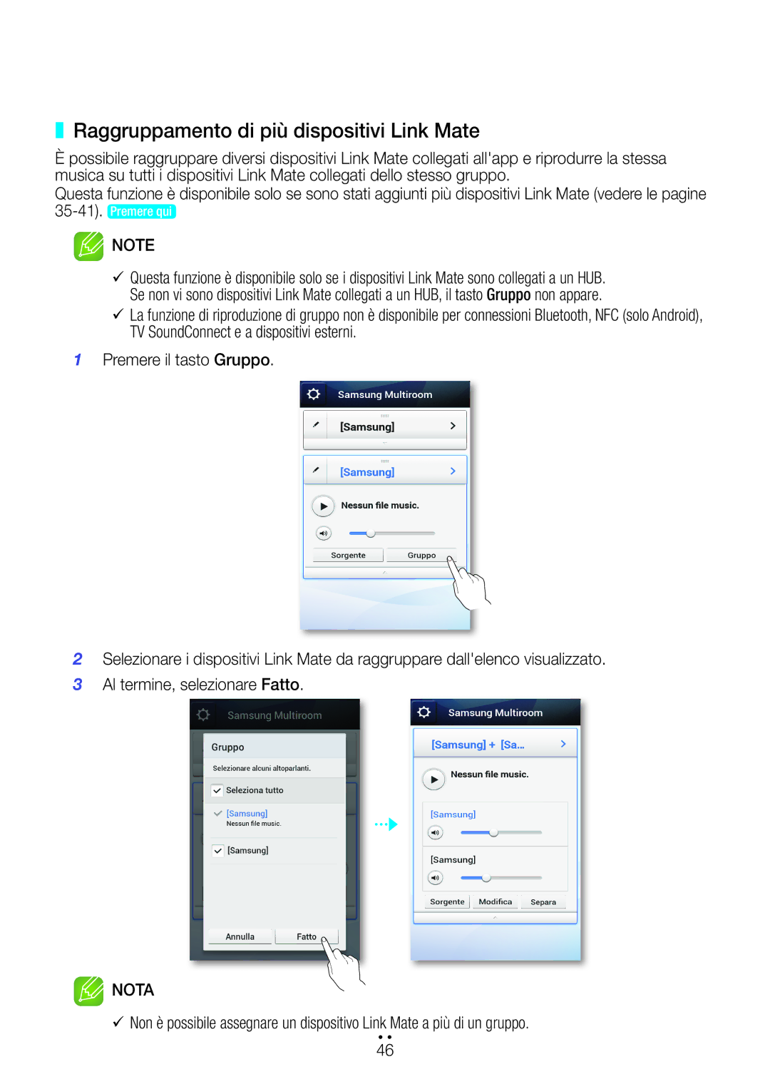 Samsung WAM270/ZF manual Raggruppamento di più dispositivi Link Mate 