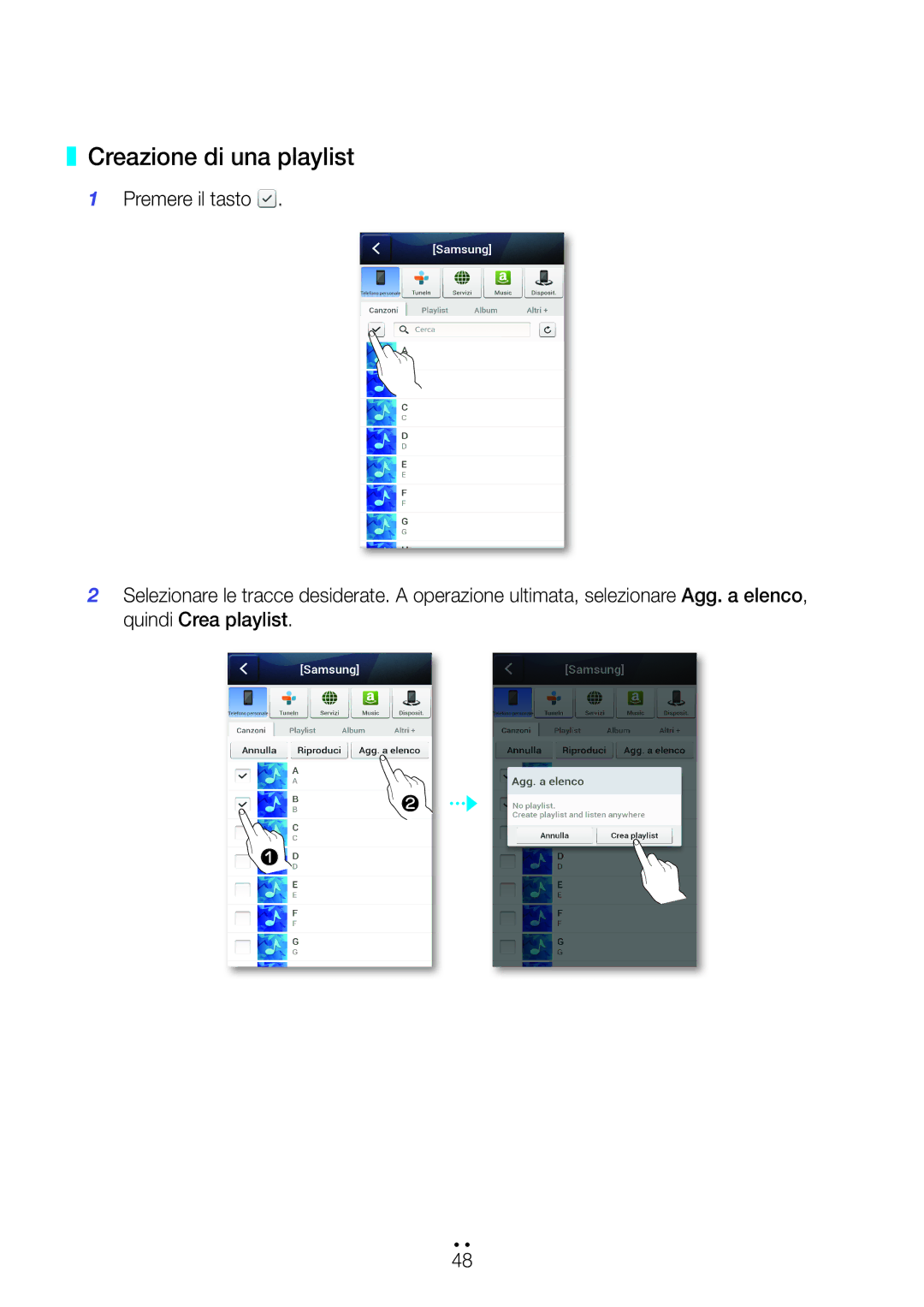 Samsung WAM270/ZF manual Creazione di una playlist 