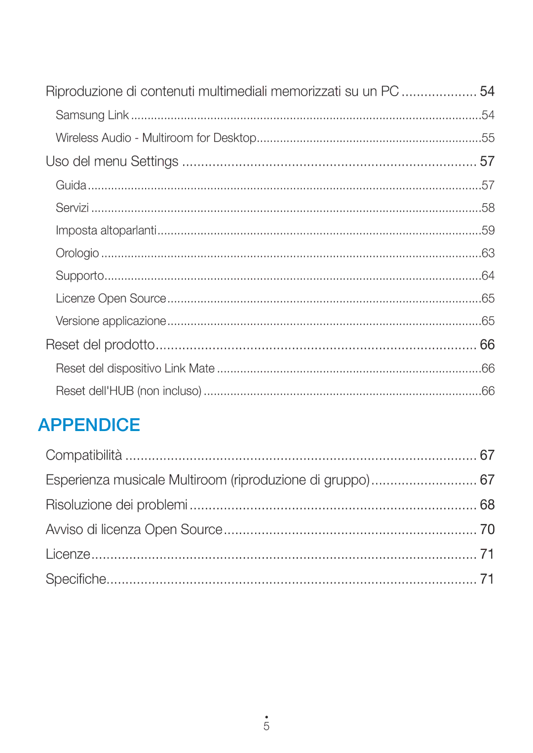 Samsung WAM270/ZF Uso del menu Settings, Reset del prodotto, Wireless Audio Multiroom for Desktop, Imposta altoparlanti 