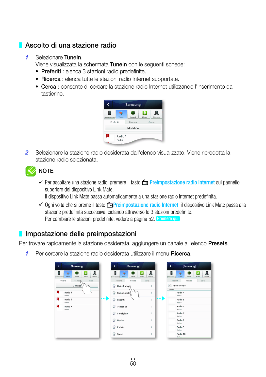 Samsung WAM270/ZF manual Ascolto di una stazione radio, Impostazione delle preimpostazioni 