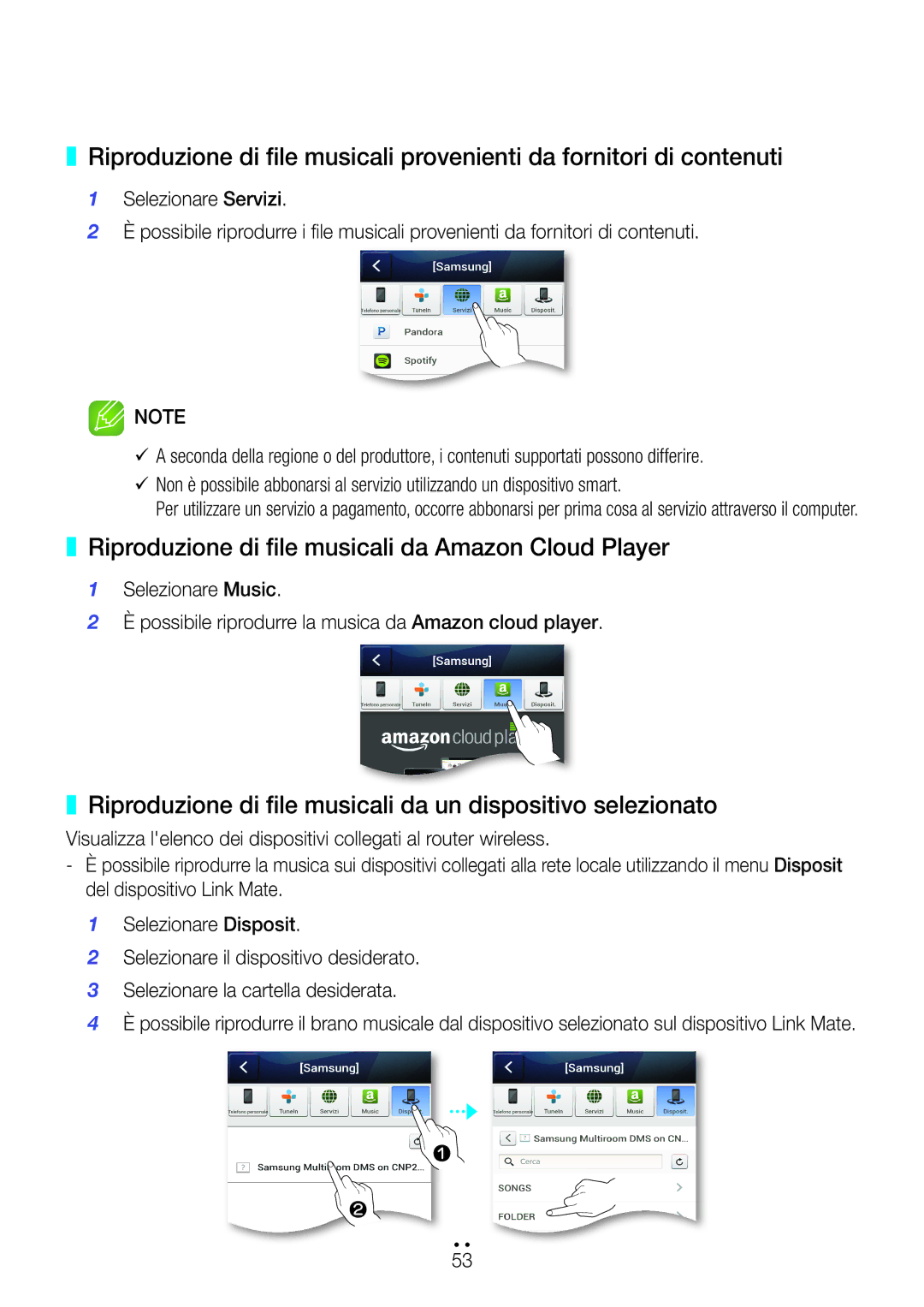 Samsung WAM270/ZF manual Riproduzione di file musicali da Amazon Cloud Player 