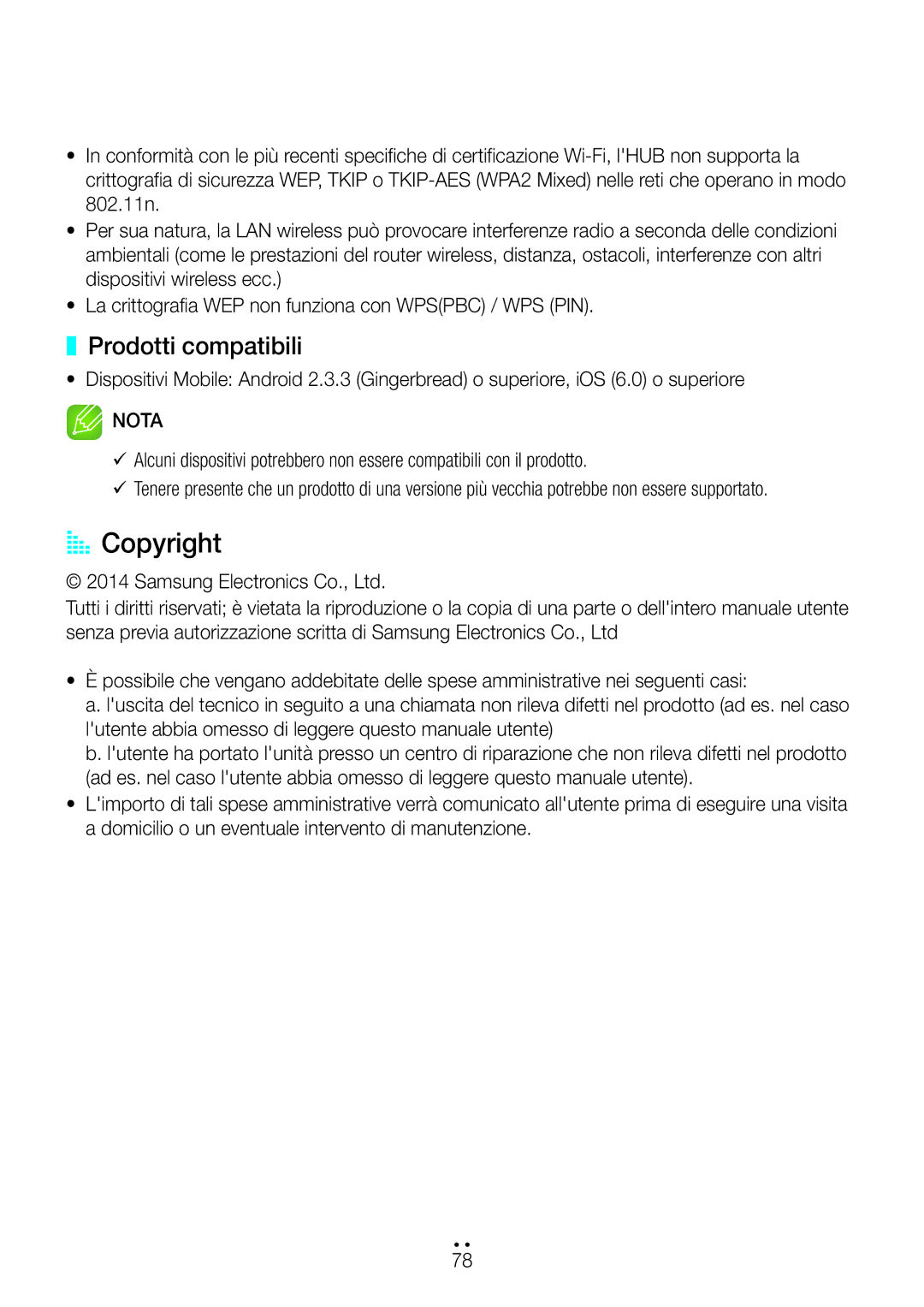 Samsung WAM270/ZF manual AA Copyright, Prodotti compatibili 